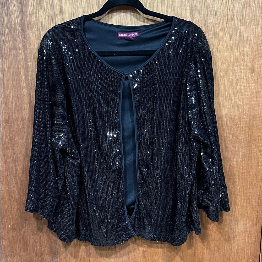 Jessica London Sparkling Black Sequin Blouse